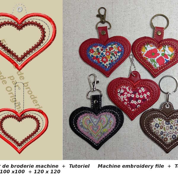 Motif de broderie machine porte-clés applique coeur