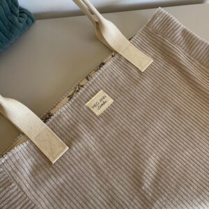 Tote Bag Velours Côtelé & Gaze de Coton – Sac Fourre-Tout Naturel et Élégant