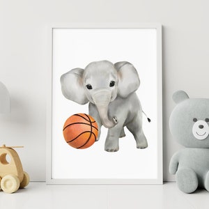 Basketball Printable Art, Basketball Wall Decor, Basketball Wall Decor for Boys, Basketball Baby Gift, Elephant Nursery, Sports Baby Shower