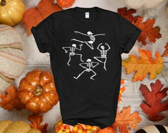 Dancing Skeletons Tee Shirt Funny Fall Designs pour Halloween 100% coton gildan T-Shirt