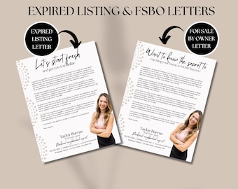 May include: Two black and white letters with a dotted background. The letters are for real estate agents to use when contacting expired listings and for sale by owner properties. The text on the letters reads "Let's start fresh and get you top dollar." and "Want to know the secret to exposing your home to MORE buyers?"