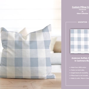 Anderson Buffalo Check in Cashmere Blue; Plaid White Light Blue; Custom Pillow Cover; Ready to Ship