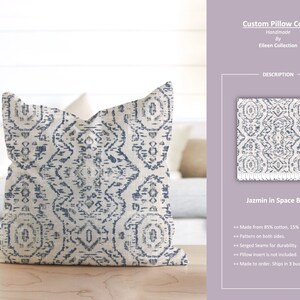 Jazmin in Space Blue; Geometric Ikat Diamond Blue Beige Gray; Custom Pillow Cover; Ready to Ship