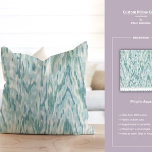 Miraj in Aqua; Watercolor Chevron Ikat Beige Blue Green; Custom Pillow Cover; Ready to Ship