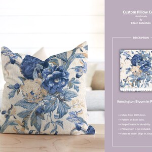 Kensington Bloom in Porcelain; Watercolor Floral Foliage Flower Vintage Rose Ivory Blue Cream; Custom Pillow Cover; Ready to Ship