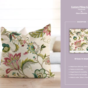 Brissac in Jewel; Jacobean Floral Flower Augustine Beige Pink Green; Custom Pillow Cover; Ready to Ship