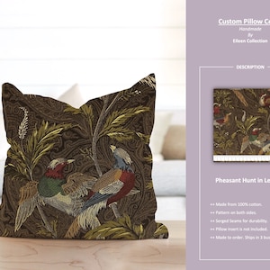 Pheasant Hunt in Leather; Colorful Bird Floral Paisley Brown; Custom Pillow Cover; Ready to Ship