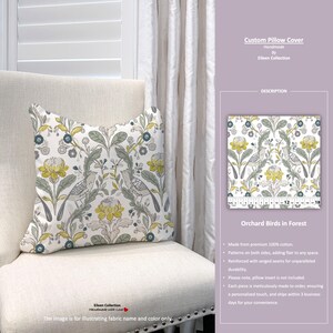 Orchard Birds in Forest; Watercolor Floral Flower; Custom Pillow Cover; Ready to Ship