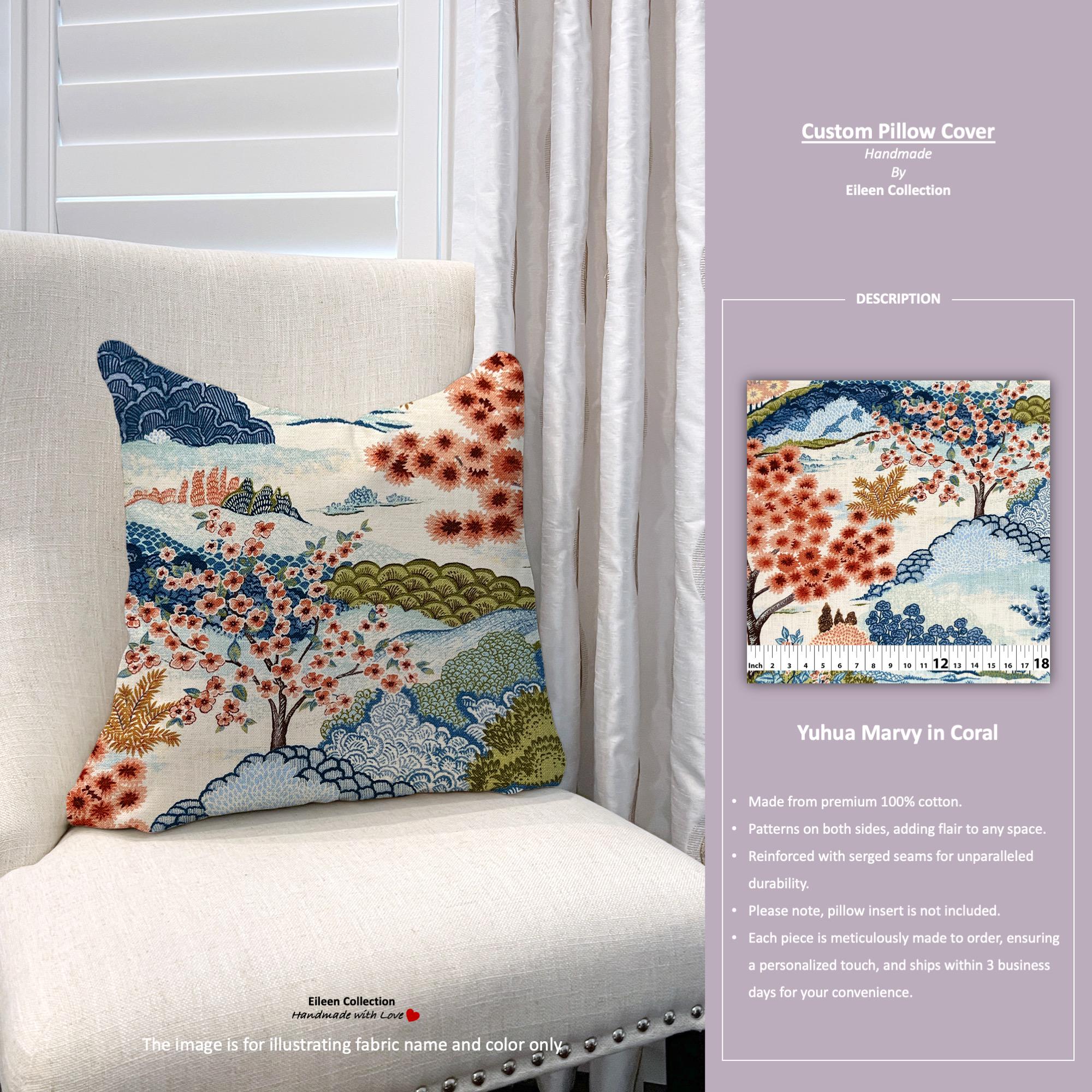 Yuhua Marvy in Coral; Mountain Tree Toile; Custom Pillow Cover; Ready to Ship