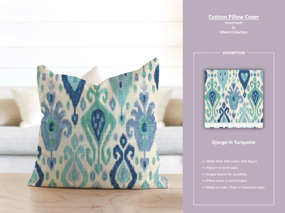 Django in Turquoise Ikat Turquoise Blue Ivory Custom Pillow Etsy