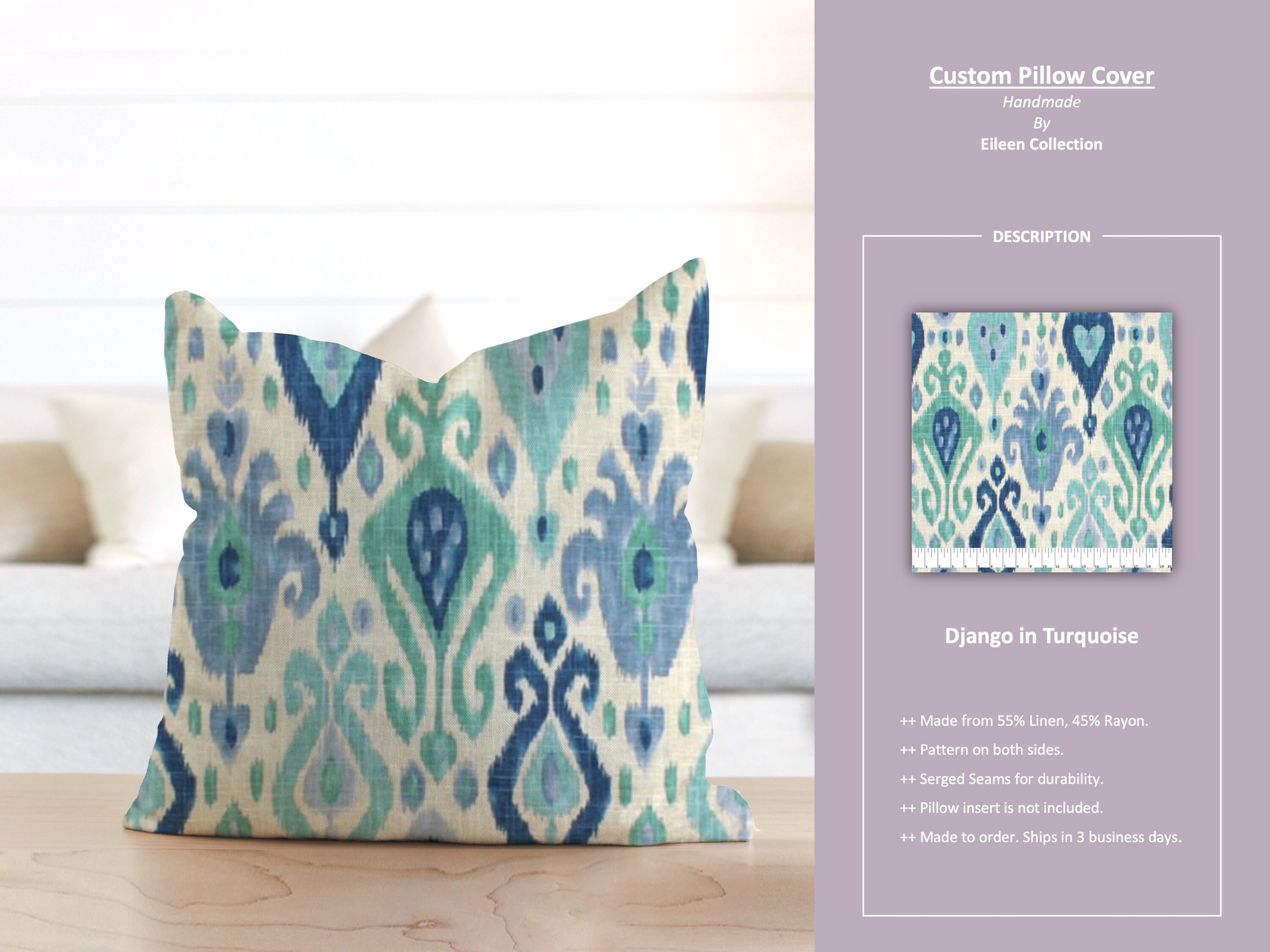 Django in Turquoise Ikat Turquoise Blue Ivory Custom Pillow Etsy