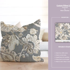 Almada in granito; fiore floreale giacobino grigio beige avorio; federa per cuscino personalizzata; pronta per la spedizione