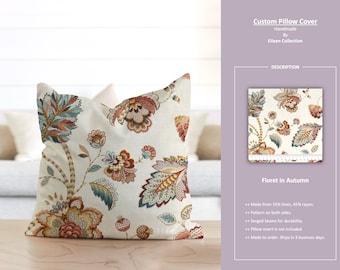 Floret in Autumn; Jacobean Floral Flower Beige Red Colorful; Custom Pillow Cover; Ready to Ship