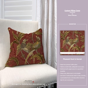 Pheasant Hunt in Garnet; Colorful Bird Floral Paisley Brown; Custom Pillow Cover; Ready to Ship