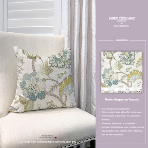 Finders Keepers in Peacock; Jacobean Floral Flower Dales Beige Blue Green; Custom Pillow Cover; Ready to Ship