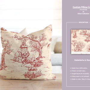 Galanteria in Rouge French Country Toile Victorian Red Cream Custom Pillow Cover Ready to Ship image 1