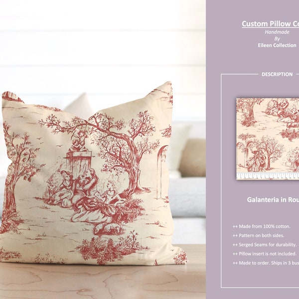 Galanteria in Rouge; French Country Toile Victorian Red Cream; Custom Pillow Cover; Ready to Ship