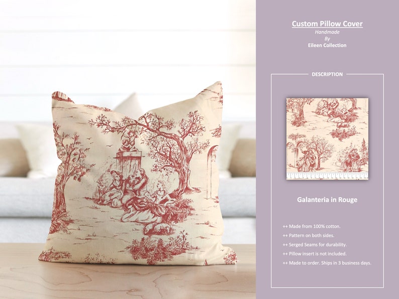 Galanteria in Rouge French Country Toile Victorian Red Cream Custom Pillow Cover Ready to Ship image 1