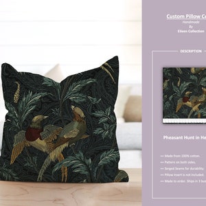 Pheasant Hunt in Heritage; Colorful Bird Floral Paisley Dark Blue Green; Custom Pillow Cover; Ready to Ship