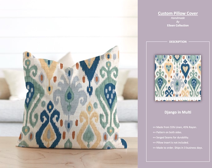 Turquoise Blue and Ivory Ikat Pillow Cover / Django Turquoise Etsy