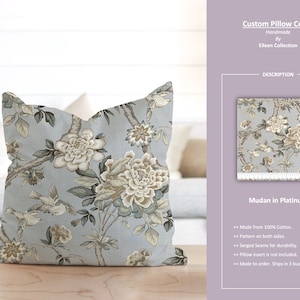 Mudan in Platin; Blumen Rose Vögel grau silber beige; Benutzerdefinierte Kissenbezug; Versandfertig