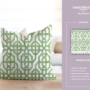 Molokai in Jade; Trellis Lattice Green White; Custom Pillow Cover; Ready to Ship