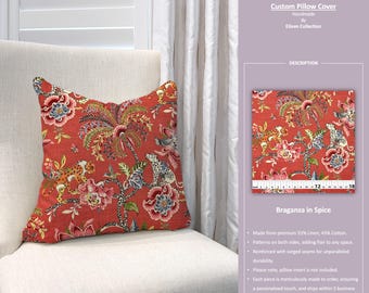 Braganza in Spice; Jacobean Floral Tiger leopard Red Flower; Custom Pillow Cover; Ready to Ship