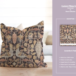 Locanda in Teak; Abstract Bird Floral Flower Damask Toile Brown Beige Red; Custom Pillow Cover; Ready to Ship