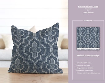 Newport in Vintage Indigo; Quatrefoil Trellis Lattice Gate Beige