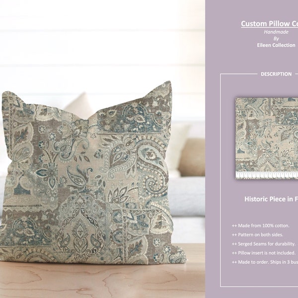 Blue Damask Pillow Etsy