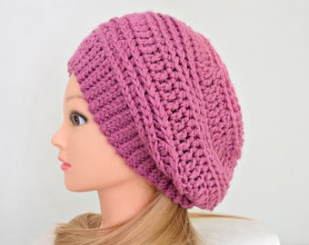 Bonnet au crochet violet, bonnet souple pour femme, bonnet semi-slouch, bonnet souple, bonnet souple en tricot, tricots, cadeau pour elle