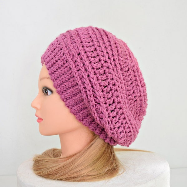 Purple Crochet beanie hat, Soft Slouch beanie for women, Semi slouch beanie, Soft beanie, Knit slouchy hat, Knitwear, Gift for her