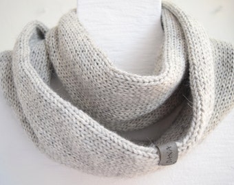 Knit warm infinity scarf with alpaca  unisex gray snood scarf, knit neck warmer, loop scarf, handmade scarf for fall and winter