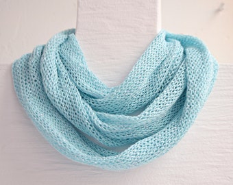 Light blue cotton knit infinity scarf, Blue Spring Summer Scarf, vegan scarf, knit scarf for women, lightweight scarf women, knit loop scarf