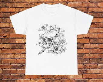 Floral Skull Graphic Tatoo T-shirt