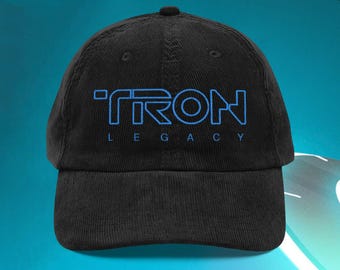 Casquette brodée en velours côtelé inspirée de l'héritage Tron - Broderie Forever 89 - Casquette noire vintage pour papa