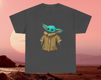 Grogu 8-Bit Pixel Art Baby Yoda Mandalorian Inspired Cute Retro Gaming Star Wars Fan Art Graphic Tee