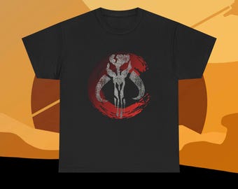 Mythosaur Skull Mandalorian Inspired Distressed Brushstroke Warrior Crest Graphic Tee