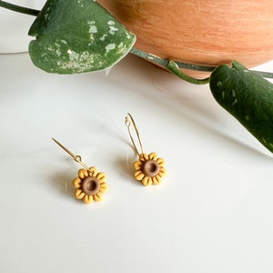 Mini Sunflower Hoops | Fall Summer Earrings | Floral Clay Earring