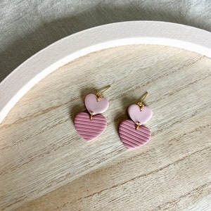 Stacked Heart Dangles | Valentine&#39;s Day Clay Earrings