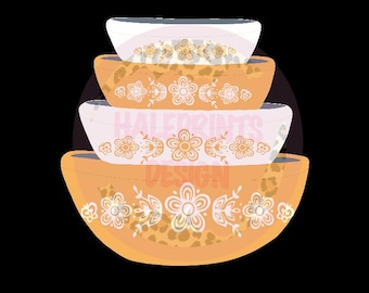 Cuencos de Pyrex con forma de mariposa dorada, PNG, utensilios de cocina vintage (descarga digital)