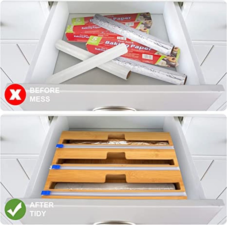 Foil Plastic Wrap Dispenser Cutter 3 Slots Kitchen Drawer Wrap