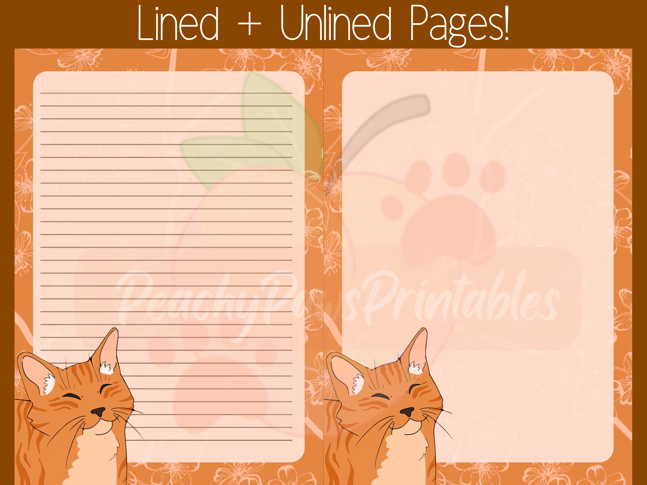 Cute Orange Tabby Cat Printable Stationery, Printable Note Paper ...