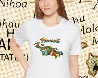 Camiseta con paisajes de Hawái / Camiseta con islas tropicales, volcanes y palmeras