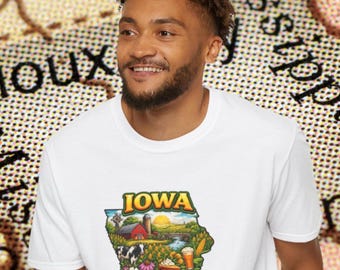 Camiseta con el contorno de la granja de la Universidad Estatal de Iowa / Campos de maíz, granero, camiseta con temática del Medio Oeste