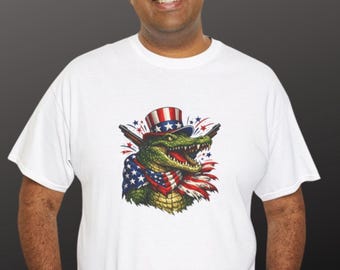 Camiseta patriótica con estampado de caimán / Camiseta con estampado de la bandera estadounidense
