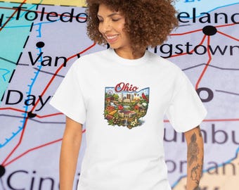 Camiseta con el mapa del estado de Ohio / Diseño panorámico de Ohio, orgullo Buckeye, camiseta con paisaje del Medio Oeste