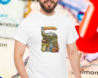 Camiseta panorámica de las montañas de Idaho con paisajes de ríos y fauna silvestre / Camiseta vintage de viaje sobre la naturaleza