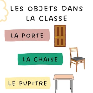 French les objets dans la classe posters, french classroom decor, language classroom poster, language learning poster