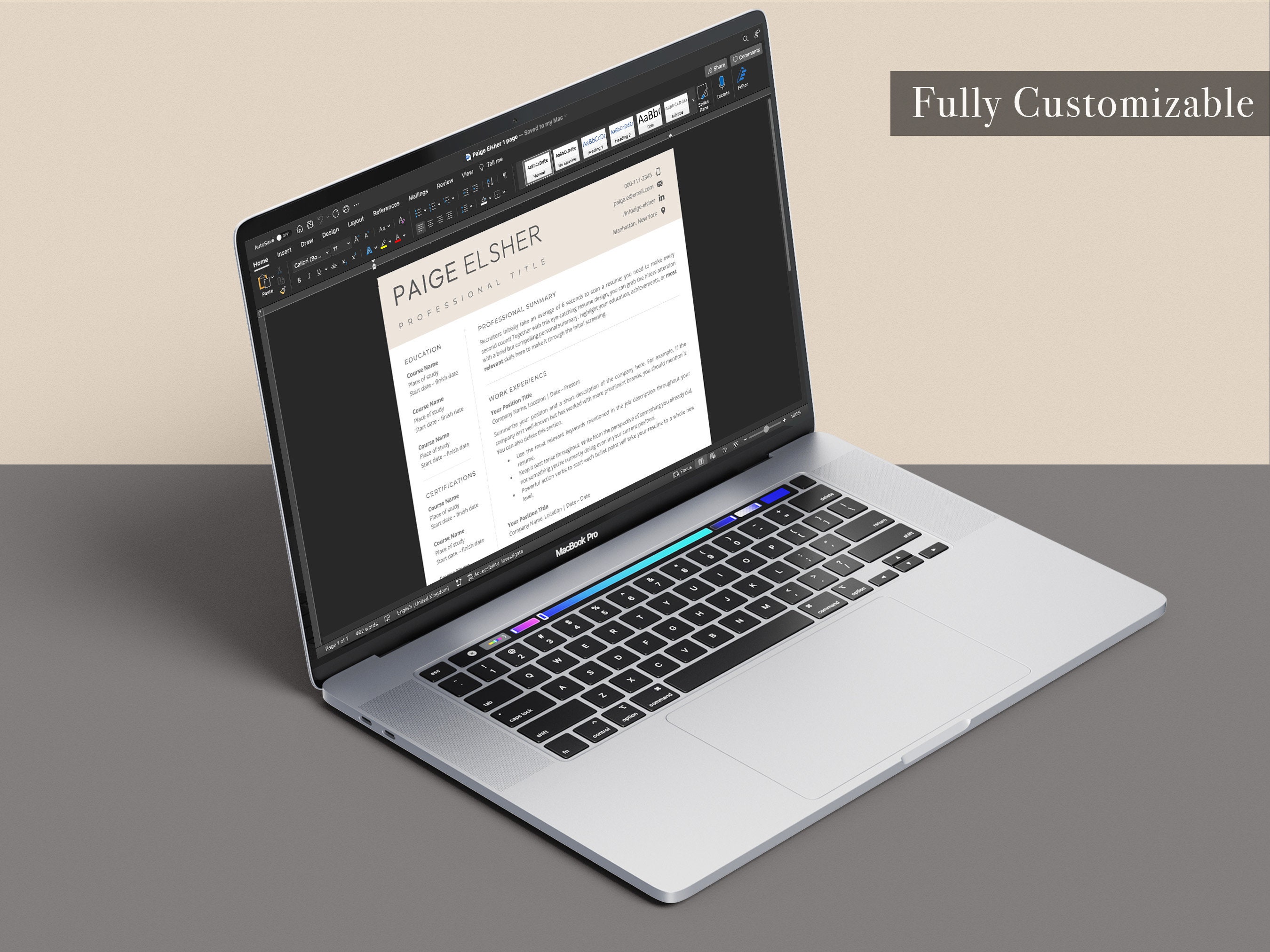 One Page Resume Template Google Docs, Word Resume, Apple Pages, Google